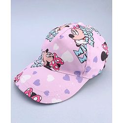 Babyhug Disney Cotton Woven Summer Cap With Minnie Mouse Print Pink - Diameter 16 cm