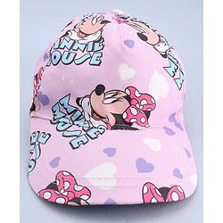 Babyhug Disney Cotton Woven Summer Cap With Minnie Mouse Print Pink - Diameter 16 cm