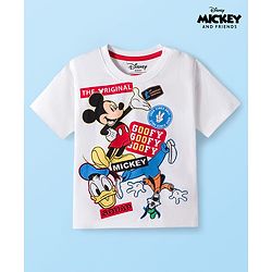 Babyhug Disney Single Jersey Knit Drop Shoulder Half Sleeves Oversized T-Shirt with Mickey & Friends Graphic - White