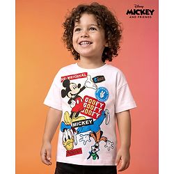 Babyhug Disney Single Jersey Knit Drop Shoulder Half Sleeves Oversized T-Shirt with Mickey & Friends Graphic - White