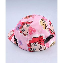 Babyhug Disney Cotton Woven Summer Cap With Disney Princess Print Pink - Diameter 15 cm