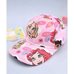 Babyhug Disney Cotton Woven Summer Cap With Disney Princess Print Pink - Diameter 15 cm