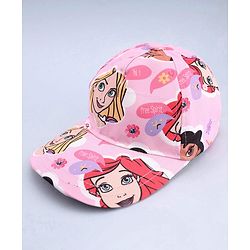 Babyhug Disney Cotton Woven Summer Cap With Disney Princess Print Pink - Diameter 15 cm