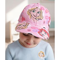 Babyhug Disney Cotton Woven Summer Cap With Disney Princess Print Pink - Diameter 15 cm