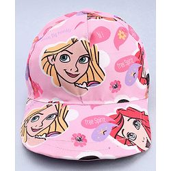 Babyhug Disney Cotton Woven Summer Cap With Disney Princess Print Pink - Diameter 15 cm