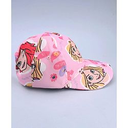 Babyhug Disney Cotton Woven Summer Cap With Disney Princess Print Pink - Diameter 15 cm