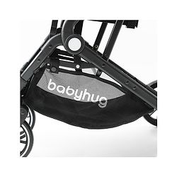 Babyhug Portable Baby Stroller with One-Hand Compact Fold Newborn Pram Concealed Linked Brake, Front Swivel Wheels, Safety Harness, Shock Absorbing Wheels Storage Basket Moon & Star Print - Black