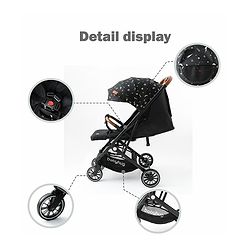 Babyhug Portable Baby Stroller with One-Hand Compact Fold Newborn Pram Concealed Linked Brake, Front Swivel Wheels, Safety Harness, Shock Absorbing Wheels Storage Basket Moon & Star Print - Black