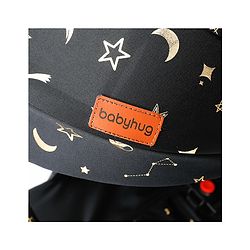 Babyhug Portable Baby Stroller with One-Hand Compact Fold Newborn Pram Concealed Linked Brake, Front Swivel Wheels, Safety Harness, Shock Absorbing Wheels Storage Basket Moon & Star Print - Black