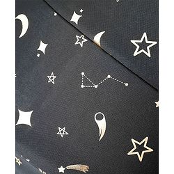 Babyhug Portable Baby Stroller with One-Hand Compact Fold Newborn Pram Concealed Linked Brake, Front Swivel Wheels, Safety Harness, Shock Absorbing Wheels Storage Basket Moon & Star Print - Black