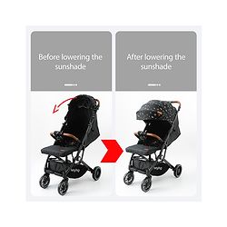 Babyhug Portable Baby Stroller with One-Hand Compact Fold Newborn Pram Concealed Linked Brake, Front Swivel Wheels, Safety Harness, Shock Absorbing Wheels Storage Basket Moon & Star Print - Black