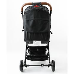 Babyhug Portable Baby Stroller with One-Hand Compact Fold Newborn Pram Concealed Linked Brake, Front Swivel Wheels, Safety Harness, Shock Absorbing Wheels Storage Basket Moon & Star Print - Black