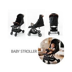 Babyhug Portable Baby Stroller with One-Hand Compact Fold Newborn Pram Concealed Linked Brake, Front Swivel Wheels, Safety Harness, Shock Absorbing Wheels Storage Basket Moon & Star Print - Black