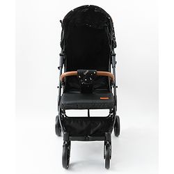 Babyhug Portable Baby Stroller with One-Hand Compact Fold Newborn Pram Concealed Linked Brake, Front Swivel Wheels, Safety Harness, Shock Absorbing Wheels Storage Basket Moon & Star Print - Black