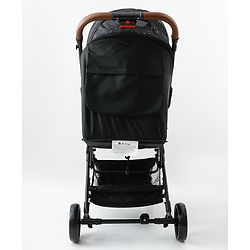 Babyhug Portable Baby Stroller with One-Hand Compact Fold Newborn Pram Concealed Linked Brake, Front Swivel Wheels, Safety Harness, Shock Absorbing Wheels Storage Basket Moon & Star Print - Black