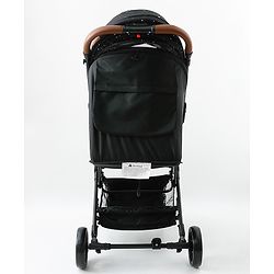 Babyhug Portable Baby Stroller with One-Hand Compact Fold Newborn Pram Concealed Linked Brake, Front Swivel Wheels, Safety Harness, Shock Absorbing Wheels Storage Basket Moon & Star Print - Black