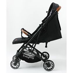 Babyhug Portable Baby Stroller with One-Hand Compact Fold Newborn Pram Concealed Linked Brake, Front Swivel Wheels, Safety Harness, Shock Absorbing Wheels Storage Basket Moon & Star Print - Black