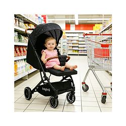 Babyhug Portable Baby Stroller with One-Hand Compact Fold Newborn Pram Concealed Linked Brake, Front Swivel Wheels, Safety Harness, Shock Absorbing Wheels Storage Basket Moon & Star Print - Black