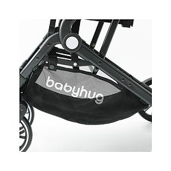 Babyhug Portable Baby Stroller with One-Hand Compact Fold Newborn Pram Concealed Linked Brake, Front Swivel Wheels, Safety Harness, Shock Absorbing Wheels Storage Basket Moon & Star Print - Black