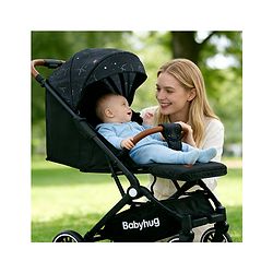 Babyhug Portable Baby Stroller with One-Hand Compact Fold Newborn Pram Concealed Linked Brake, Front Swivel Wheels, Safety Harness, Shock Absorbing Wheels Storage Basket Moon & Star Print - Black
