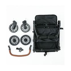 Babyhug Portable Baby Stroller with One-Hand Compact Fold Newborn Pram Concealed Linked Brake, Front Swivel Wheels, Safety Harness, Shock Absorbing Wheels Storage Basket Moon & Star Print - Black