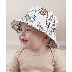 Babyhug Disney Cotton Woven Summer Cap with Minnie Mouse & Friends Print White - Diameter 24 cm
