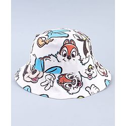 Babyhug Disney Cotton Woven Summer Cap with Minnie Mouse & Friends Print White - Diameter 24 cm