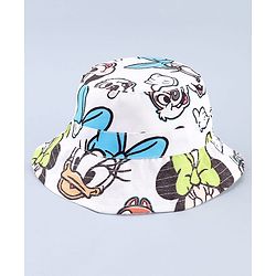 Babyhug Disney Cotton Woven Summer Cap with Minnie Mouse & Friends Print White - Diameter 24 cm