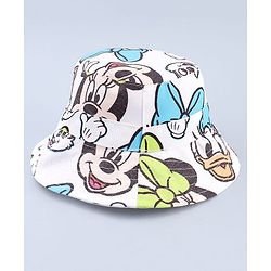 Babyhug Disney Cotton Woven Summer Cap with Minnie Mouse & Friends Print White - Diameter 24 cm