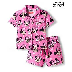 Babyhug Disney Single Jersey knit Half Sleeves Shorts Night suit With Minnie Mouse Print - Pink