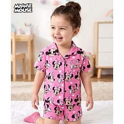Babyhug Disney Single Jersey knit Half Sleeves Shorts Night suit With Minnie Mouse Print - Pink