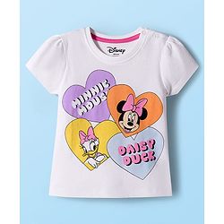 Babyhug Disney Single Jersey Knit Half Sleeves Shorts Night Suit With Minnie & Friends Print - White