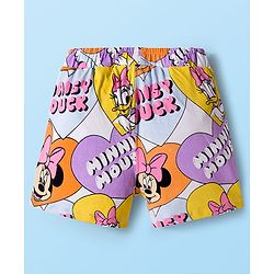 Babyhug Disney Single Jersey Knit Half Sleeves Shorts Night Suit With Minnie & Friends Print - White