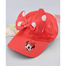 Babyhug Disney Cotton Woven Cap With Mickey Mouse Graphics Red - Diameter 13 cm