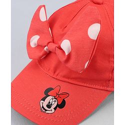 Babyhug Disney Cotton Woven Cap With Mickey Mouse Graphics Red - Diameter 13 cm