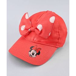 Babyhug Disney Cotton Woven Cap With Mickey Mouse Graphics Red - Diameter 13 cm