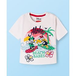 Babyhug Disney Single Jersey Knit Half Sleeves T-Shirt & Skirt Set with Minnie & Friends Graphic - Navy Blue & White