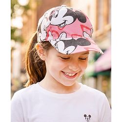 Babyhug Disney Cotton Woven Summer Cap with Minnie Mouse Graphic Pink - Diameter 16 cm