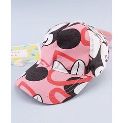Babyhug Disney Cotton Woven Summer Cap with Minnie Mouse Graphic Pink - Diameter 16 cm