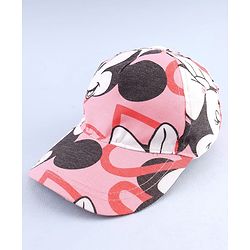 Babyhug Disney Cotton Woven Summer Cap with Minnie Mouse Graphic Pink - Diameter 16 cm