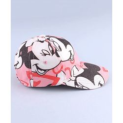 Babyhug Disney Cotton Woven Summer Cap with Minnie Mouse Graphic Pink - Diameter 16 cm