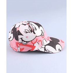 Babyhug Disney Cotton Woven Summer Cap with Minnie Mouse Graphic Pink - Diameter 17 cm