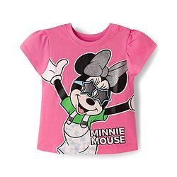 Babyhug Disney Single Jersey Knit Half Sleeves Top & Denim Skirt with Minnie Mouse Graphic - Pink & Blue