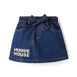 Babyhug Disney Single Jersey Knit Half Sleeves Top & Denim Skirt with Minnie Mouse Graphic - Pink & Blue