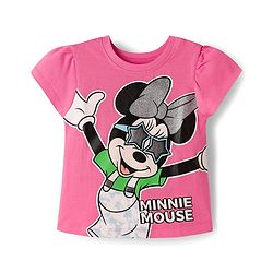 Babyhug Disney Single Jersey Knit Half Sleeves Top & Denim Skirt with Minnie Mouse Graphic - Pink & Blue