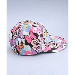 Babyhug Disney Cotton Woven Summer Cap With Minnie Mouse Print Blue - Diameter 16.5 cm