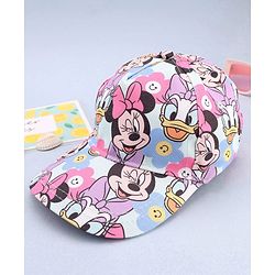 Babyhug Disney Cotton Woven Summer Cap With Minnie Mouse Print Blue - Diameter 16.5 cm