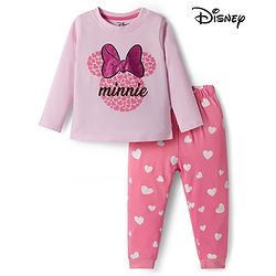 Babyhug Disney single Jersey Knit Full Sleeves Night Suit With Minnie Mouse Graphics - Pink