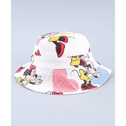 Babyhug Disney Cotton Woven Summer Cap with Minnie Mouse Print White - Diameter 23 cm