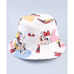 Babyhug Disney Cotton Woven Summer Cap with Minnie Mouse Print White - Diameter 23 cm